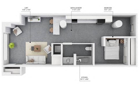 Floor plan for 1 bed, 1 bath, 700 sqft